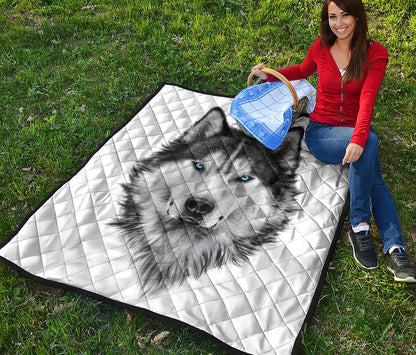 Siberian Husky Portrait Print Quilt