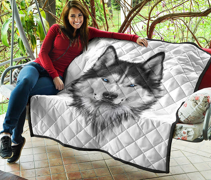 Siberian Husky Portrait Print Quilt