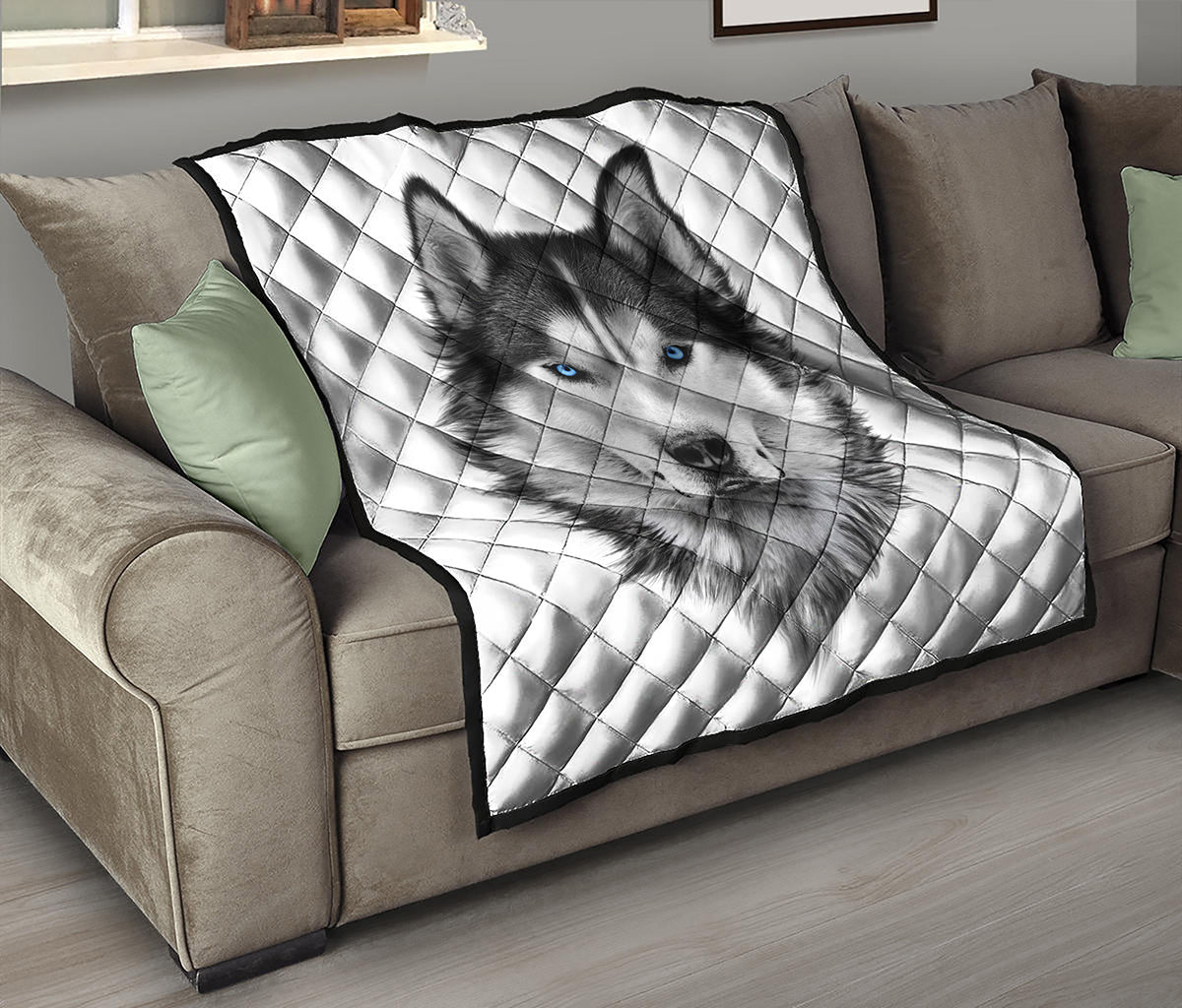 Siberian Husky Portrait Print Quilt