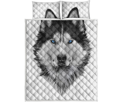 Siberian Husky Portrait Print Quilt Bed Set