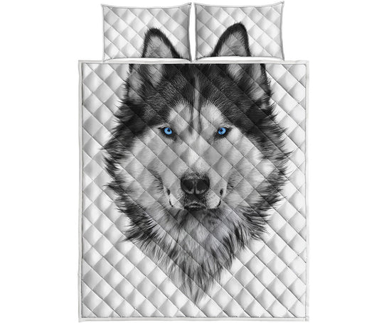 Siberian Husky Portrait Print Quilt Bed Set