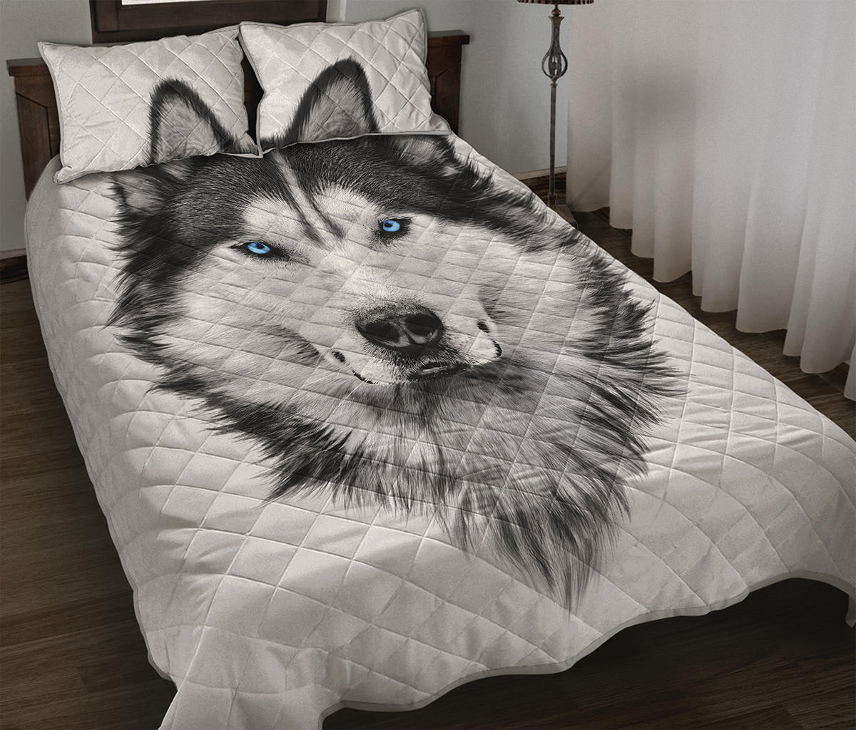 Siberian Husky Portrait Print Quilt Bed Set