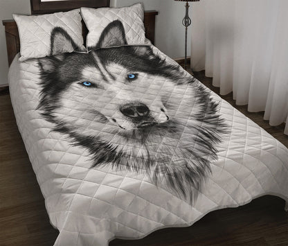 Siberian Husky Portrait Print Quilt Bed Set