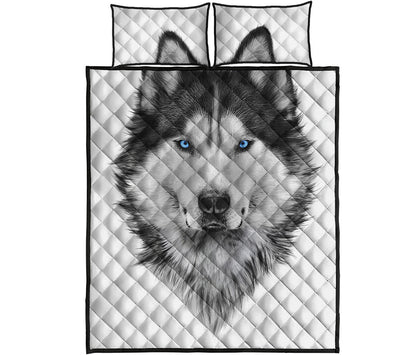 Siberian Husky Portrait Print Quilt Bed Set