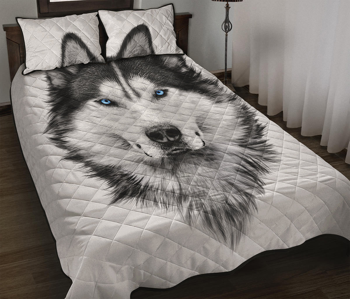 Siberian Husky Portrait Print Quilt Bed Set