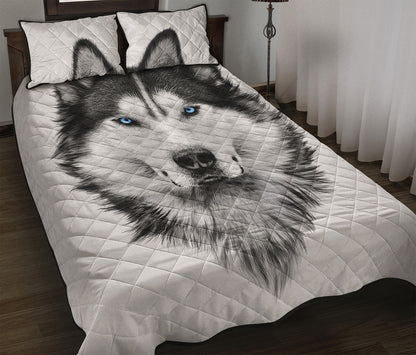 Siberian Husky Portrait Print Quilt Bed Set