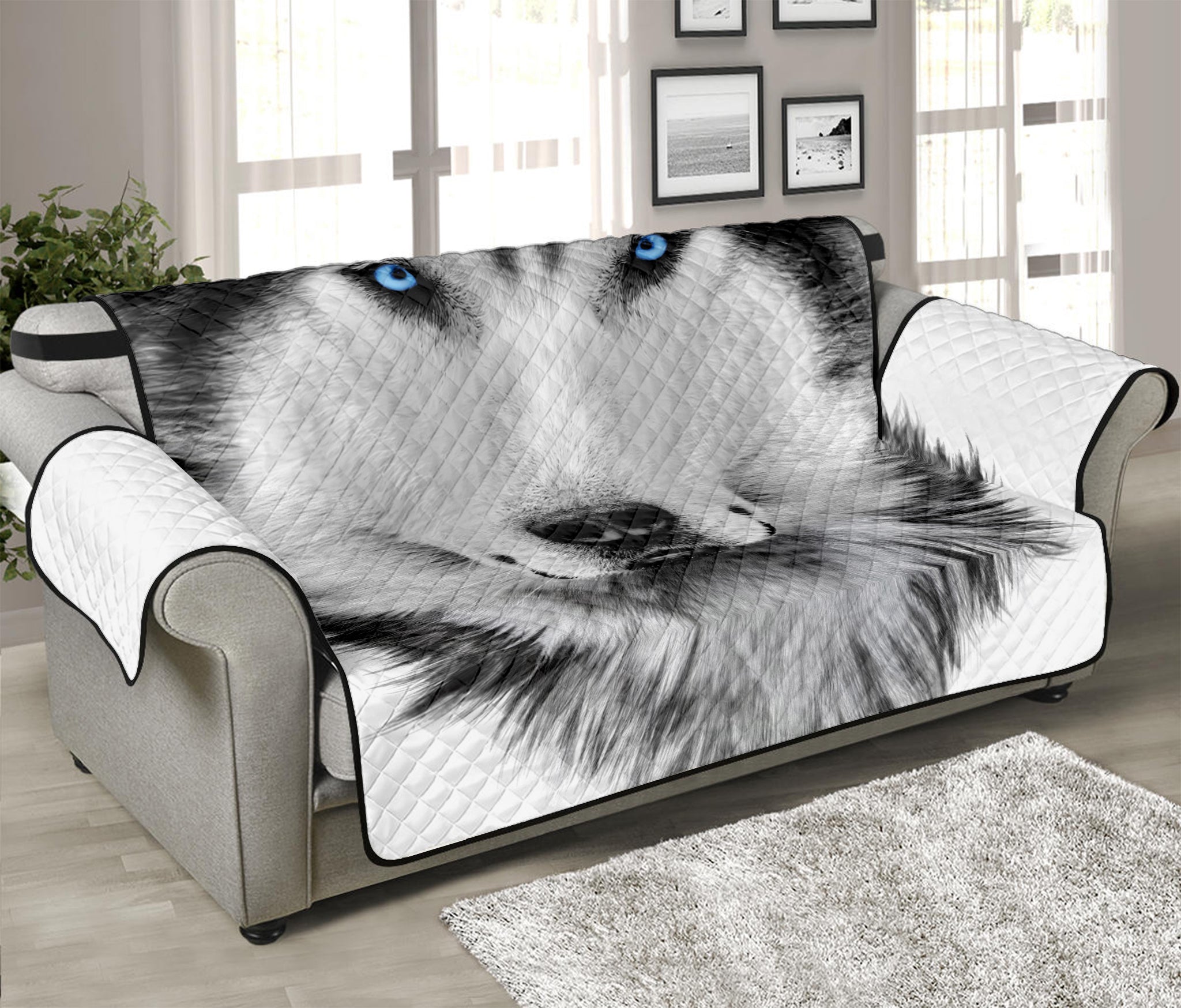 Siberian Husky Portrait Print Sofa Protector