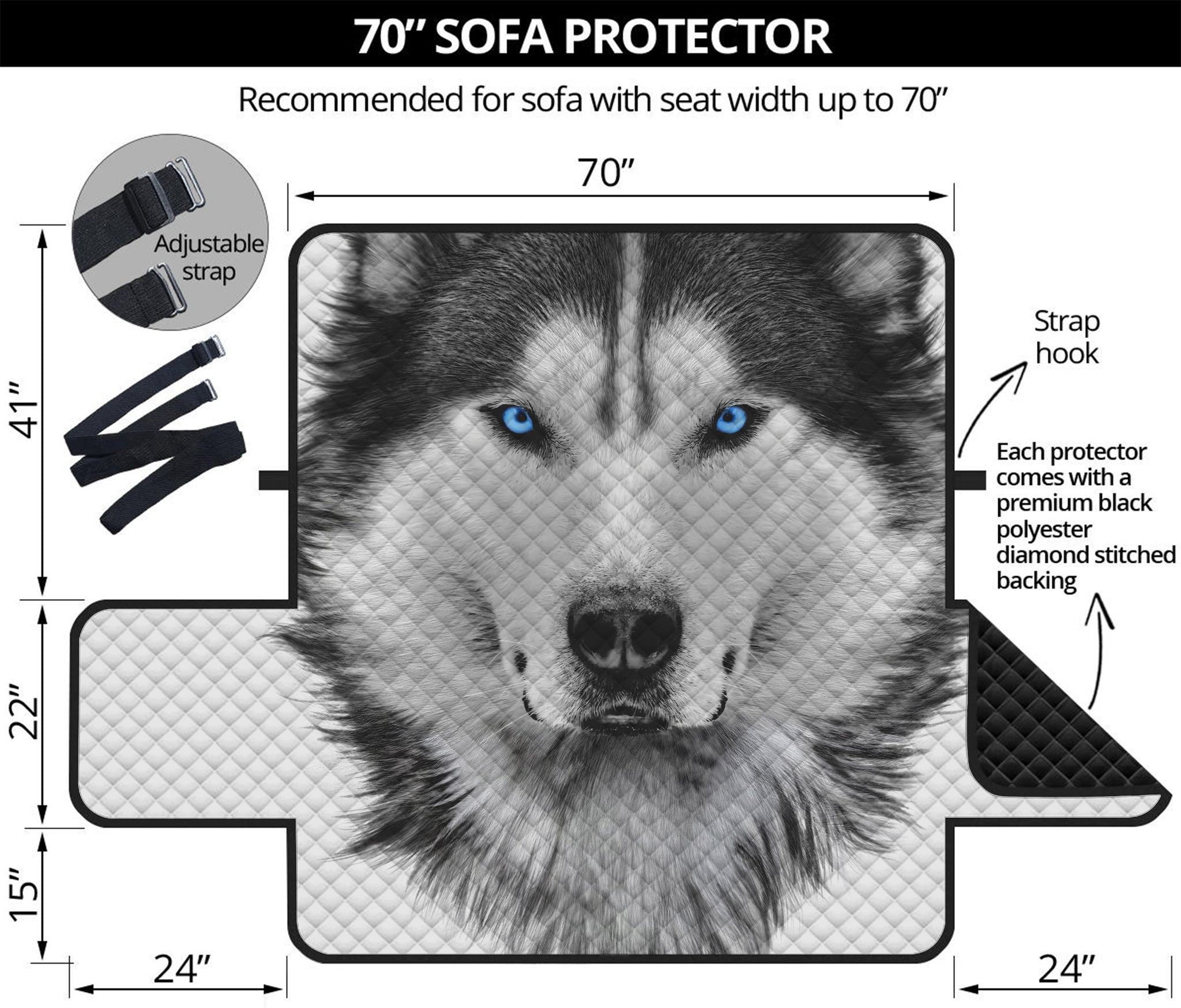 Siberian Husky Portrait Print Sofa Protector