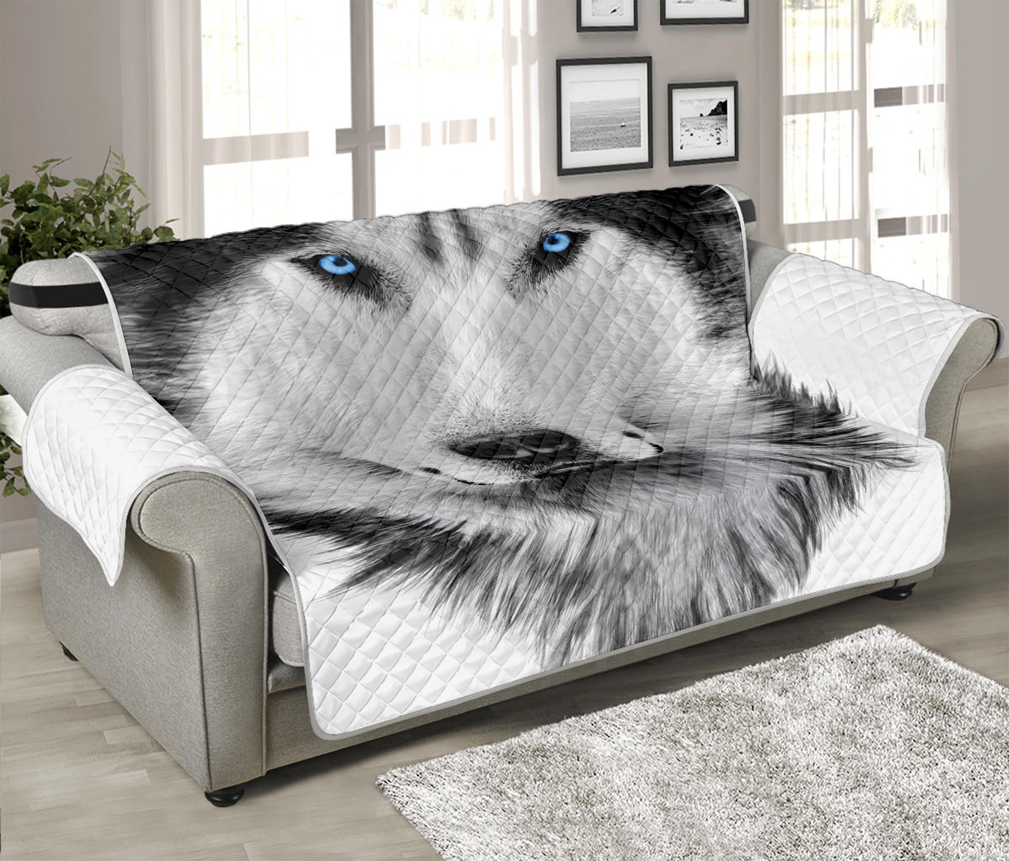 Siberian Husky Portrait Print Sofa Protector