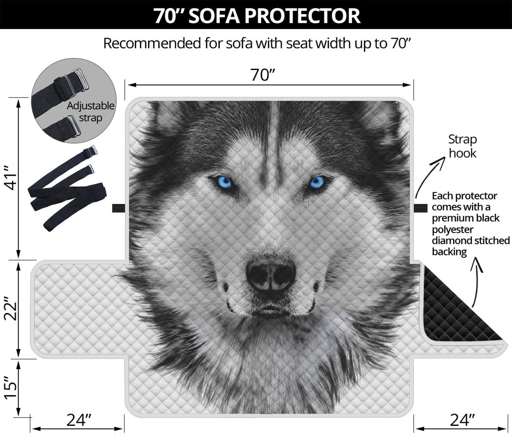 Siberian Husky Portrait Print Sofa Protector