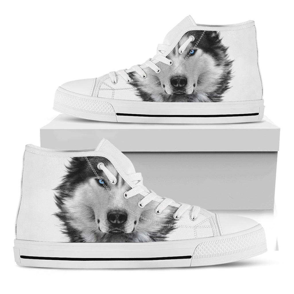 Siberian Husky Portrait Print White High Top Shoes