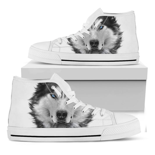 Siberian Husky Portrait Print White High Top Shoes