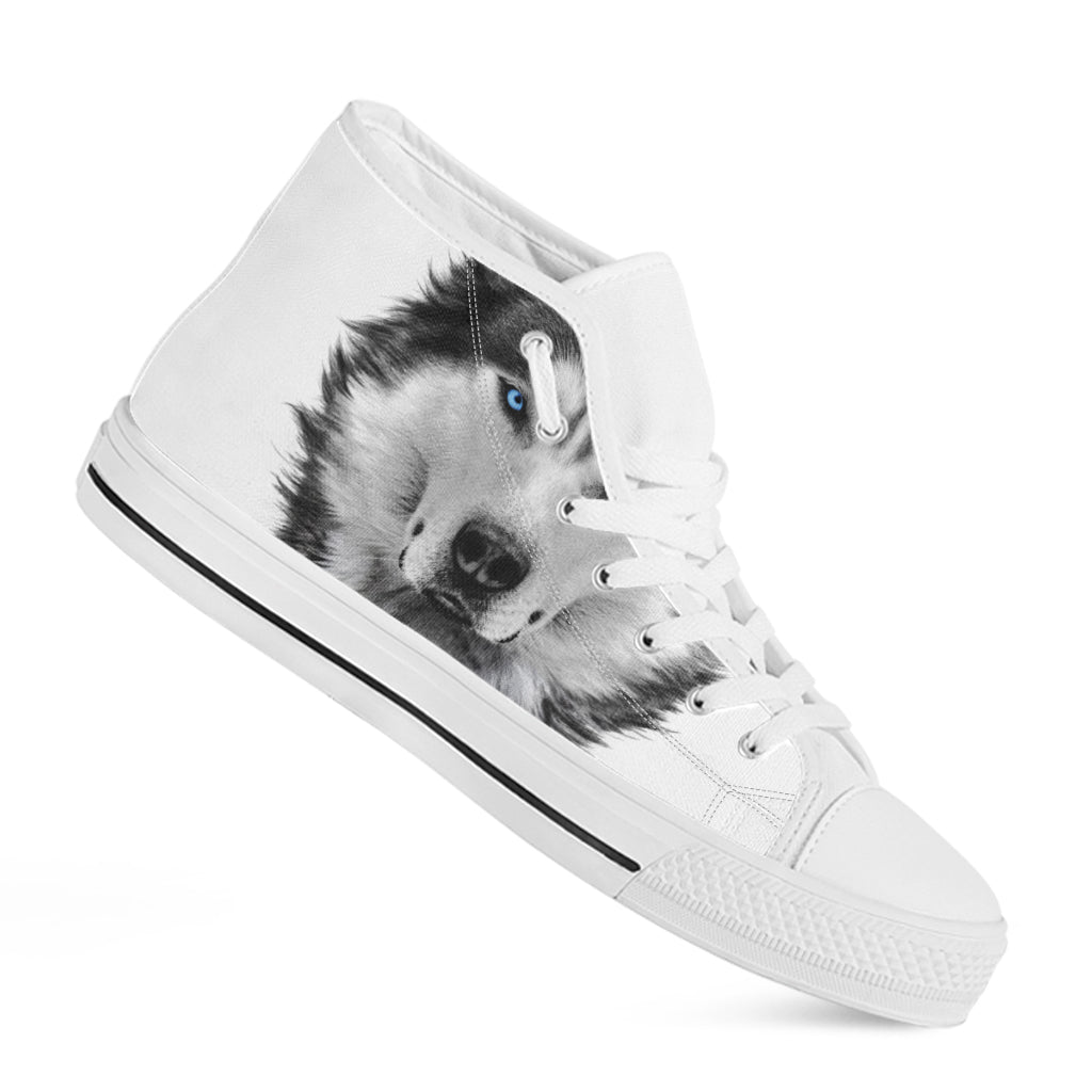 Siberian Husky Portrait Print White High Top Shoes