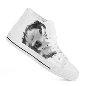 Siberian Husky Portrait Print White High Top Shoes