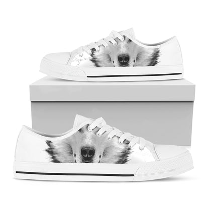 Siberian Husky Portrait Print White Low Top Shoes