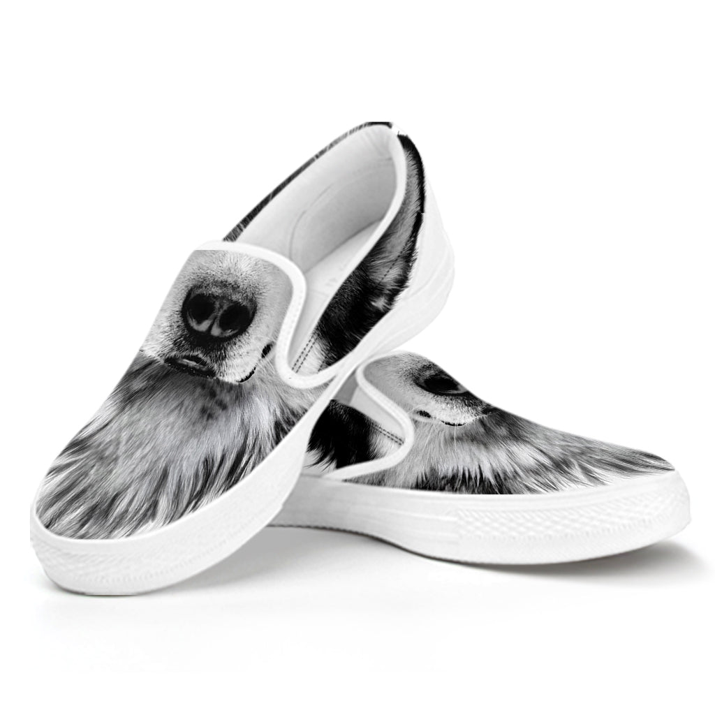 Siberian Husky Portrait Print White Slip On Shoes