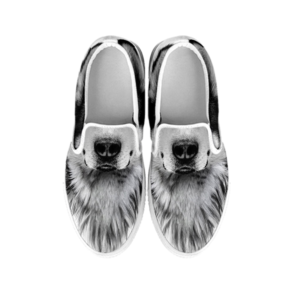 Siberian Husky Portrait Print White Slip On Shoes