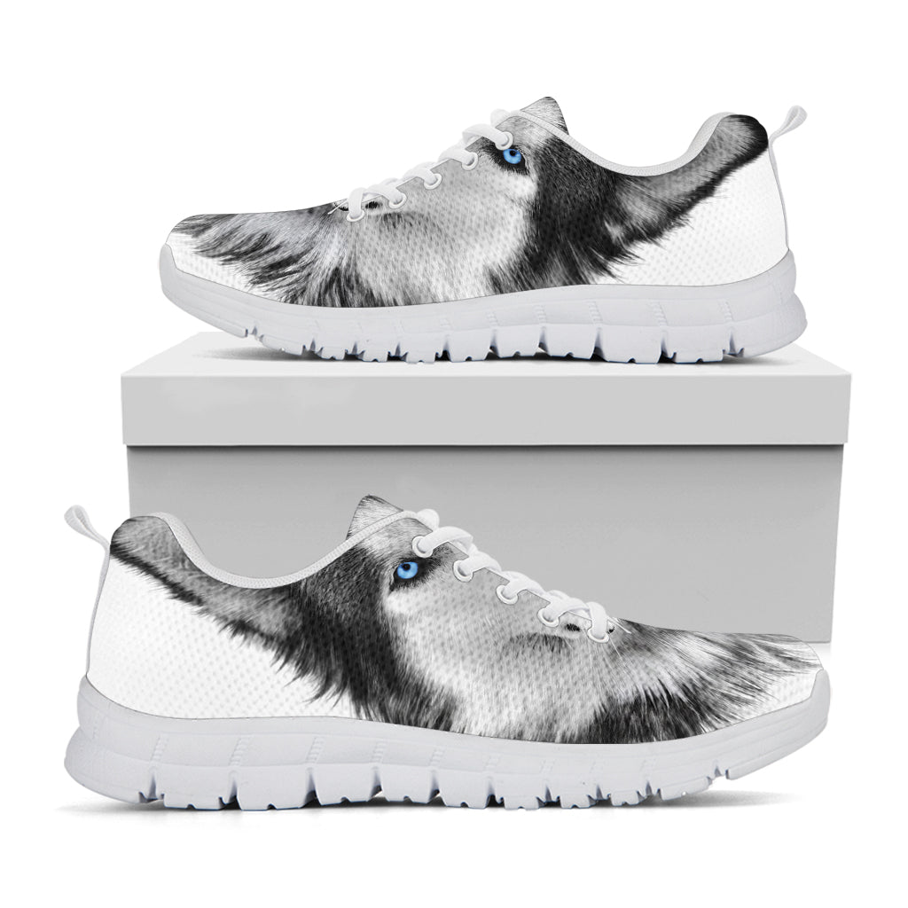 Siberian Husky Portrait Print White Sneakers
