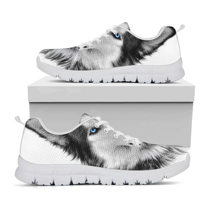 Siberian Husky Portrait Print White Sneakers