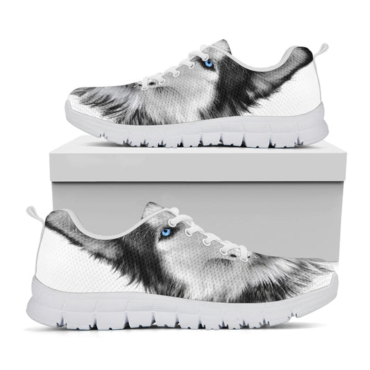 Siberian Husky Portrait Print White Sneakers