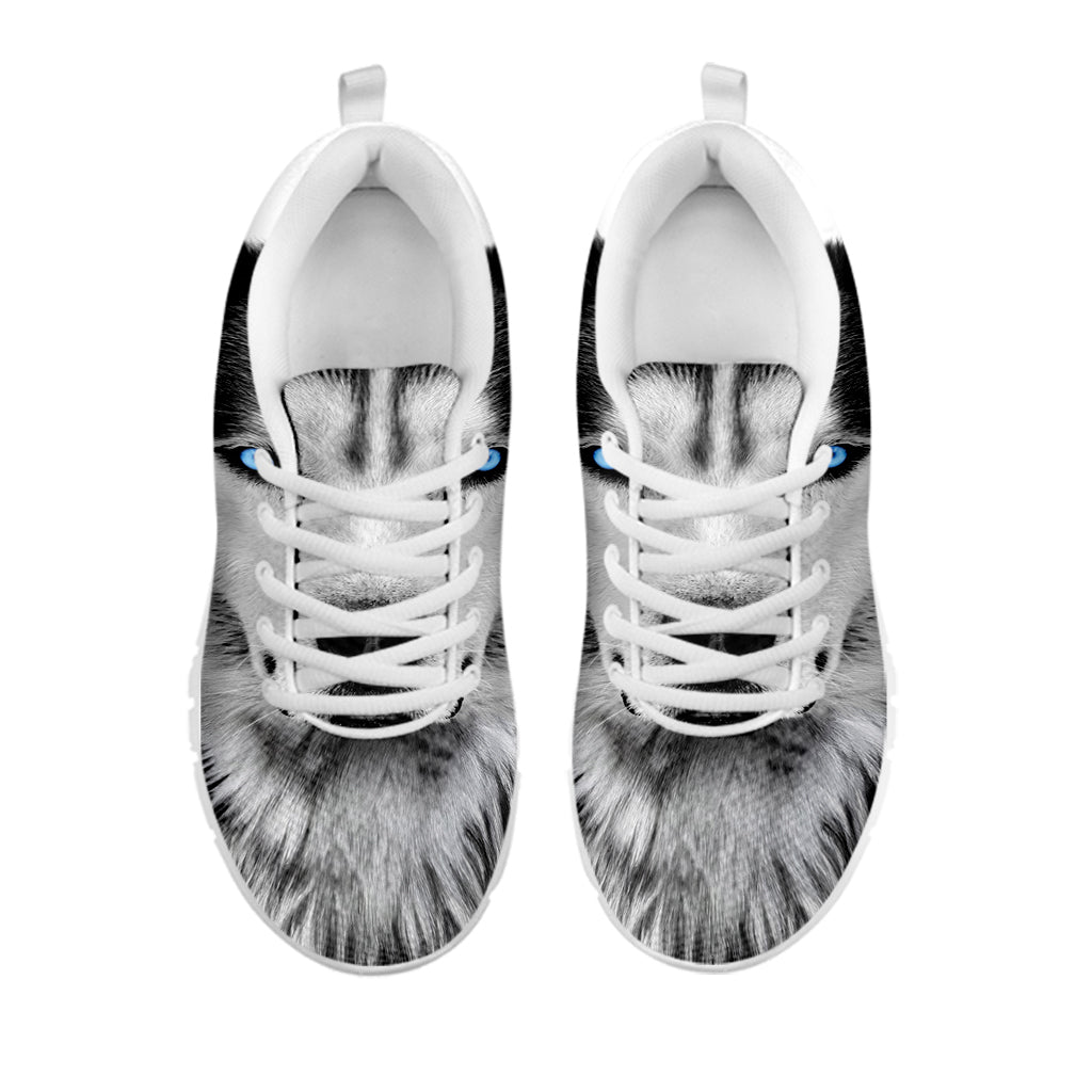 Siberian Husky Portrait Print White Sneakers