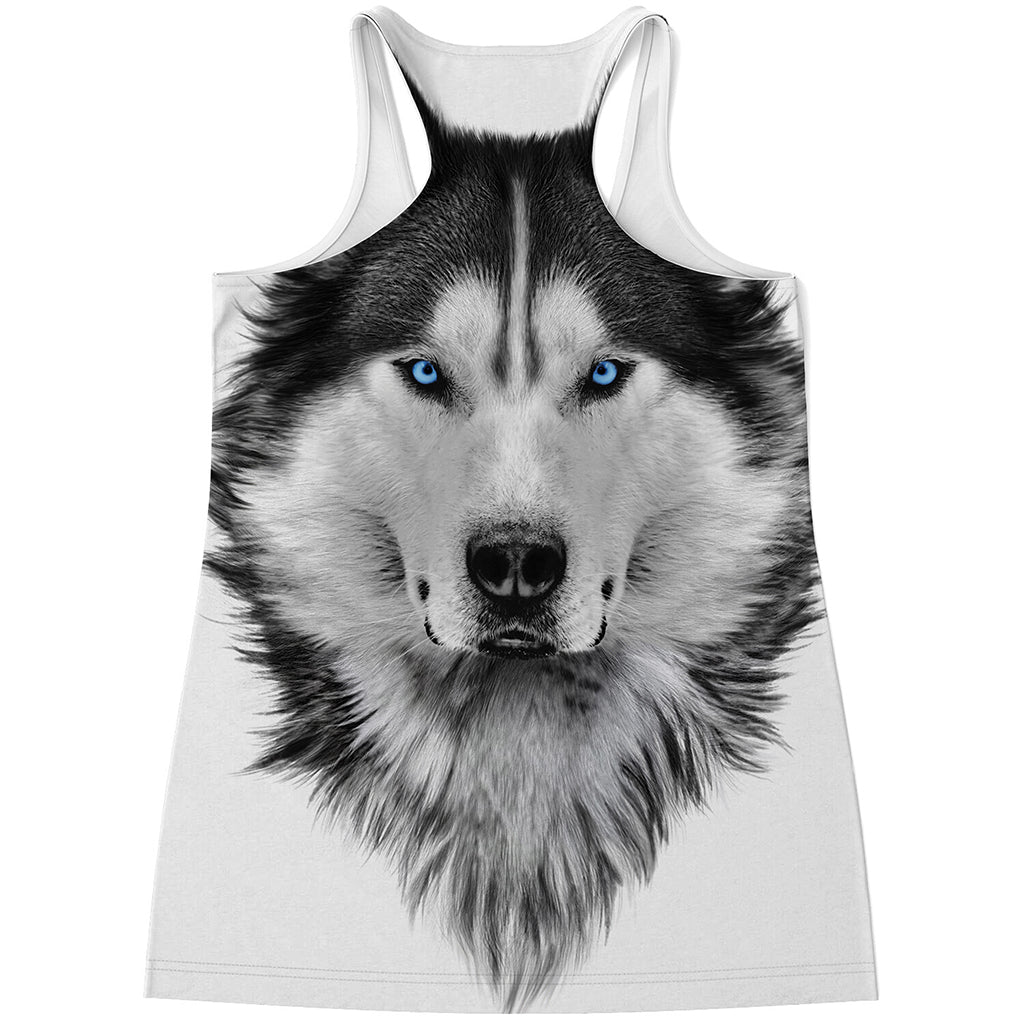 Siberian Husky Portrait Print Women's Racerback Tank Top