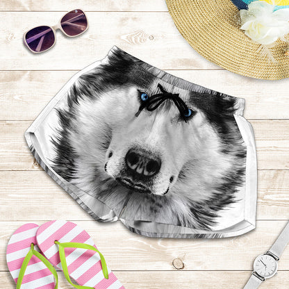 Siberian Husky Portrait Print Women's Shorts
