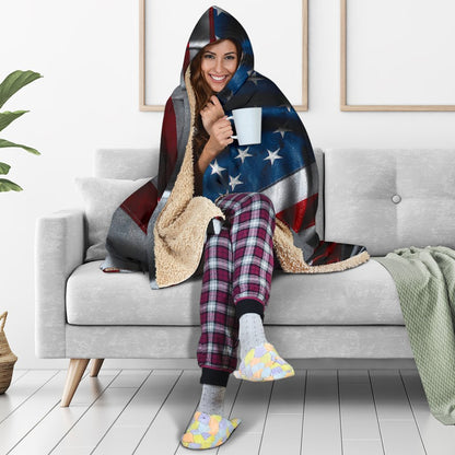 Silky American Flag Patriotic Hooded Blanket GearFrost