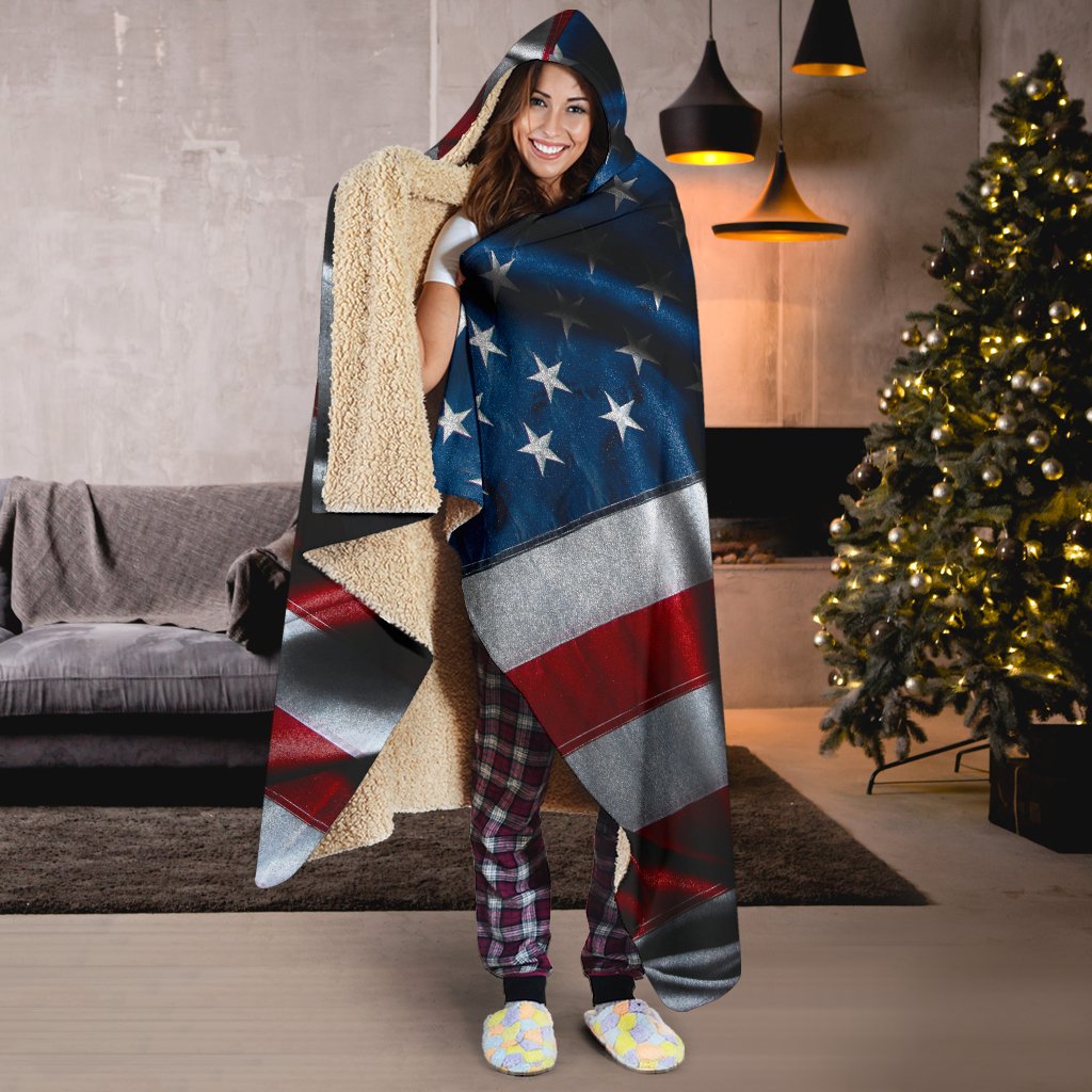 Silky American Flag Patriotic Hooded Blanket GearFrost