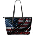 Silky American Flag Patriotic Leather Tote Bag With Zipper