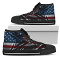 Silky American Flag Patriotic Black High Top Sneakers