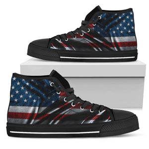 Silky American Flag Patriotic Men's High Top Shoes GearFrost