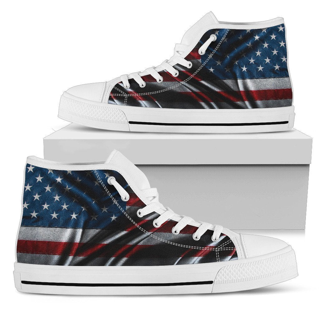 Silky American Flag Patriotic Women's High Top Shoes GearFrost