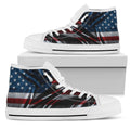 Silky American Flag Patriotic White High Top Sneakers