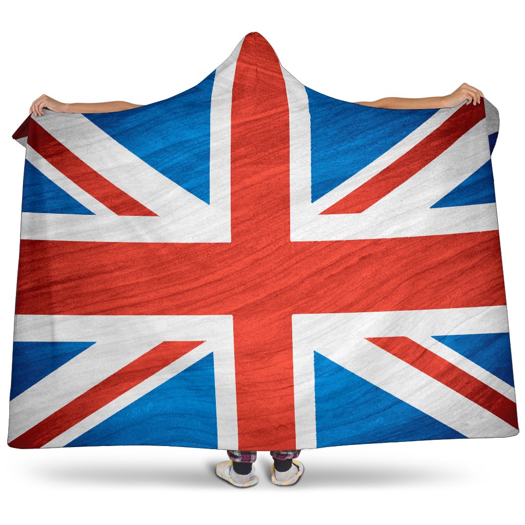 Silky Union Jack British Flag Print Hooded Blanket GearFrost