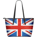 Silky Union Jack British Flag Print Leather Tote Bag With Zipper