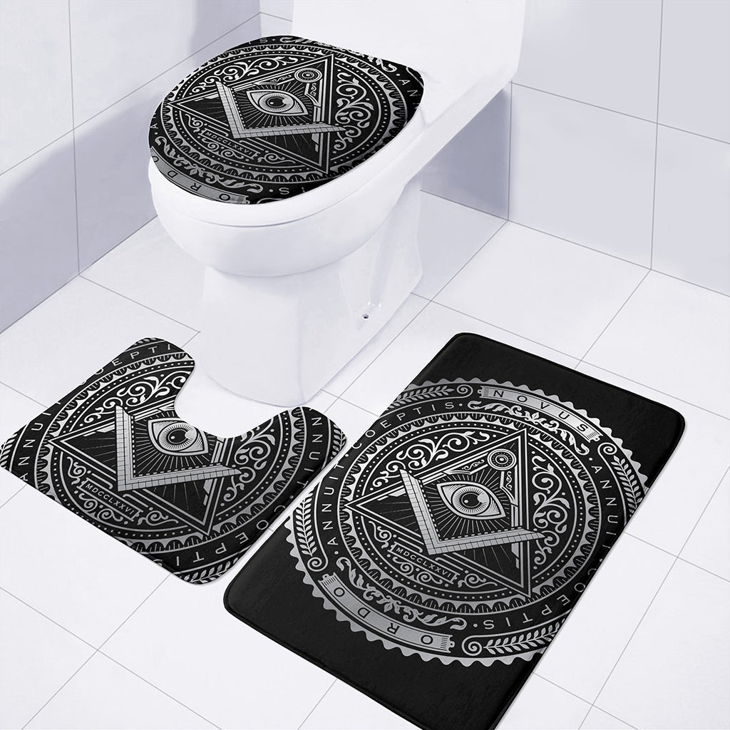 Silver And Black All Seeing Eye Print 3 Piece Bath Mat Set