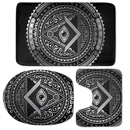 Silver And Black All Seeing Eye Print 3 Piece Bath Mat Set