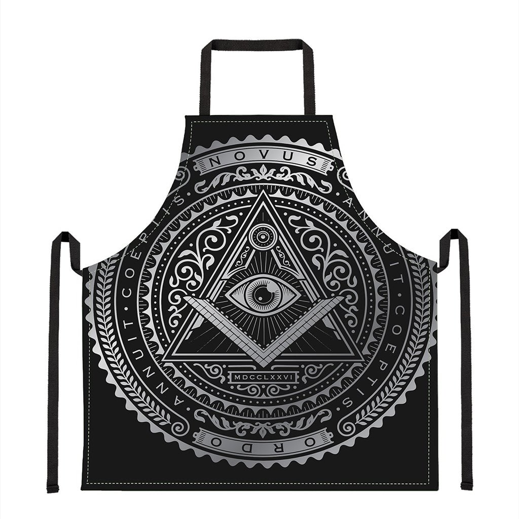 Silver And Black All Seeing Eye Print Apron