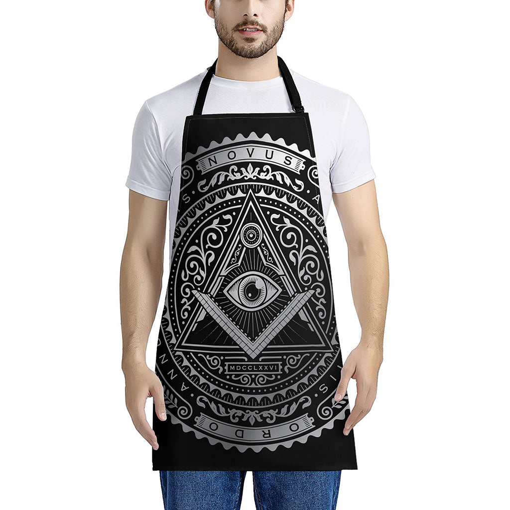 Silver And Black All Seeing Eye Print Apron