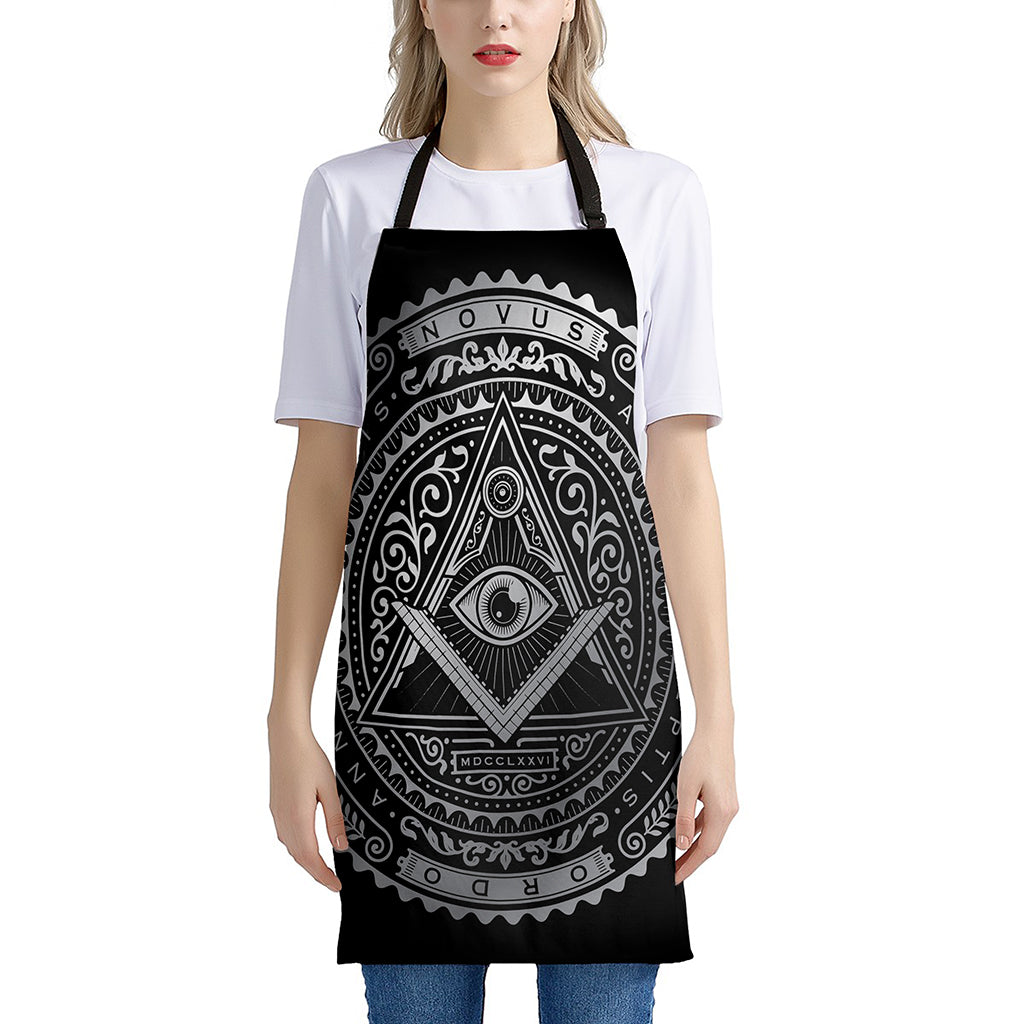 Silver And Black All Seeing Eye Print Apron