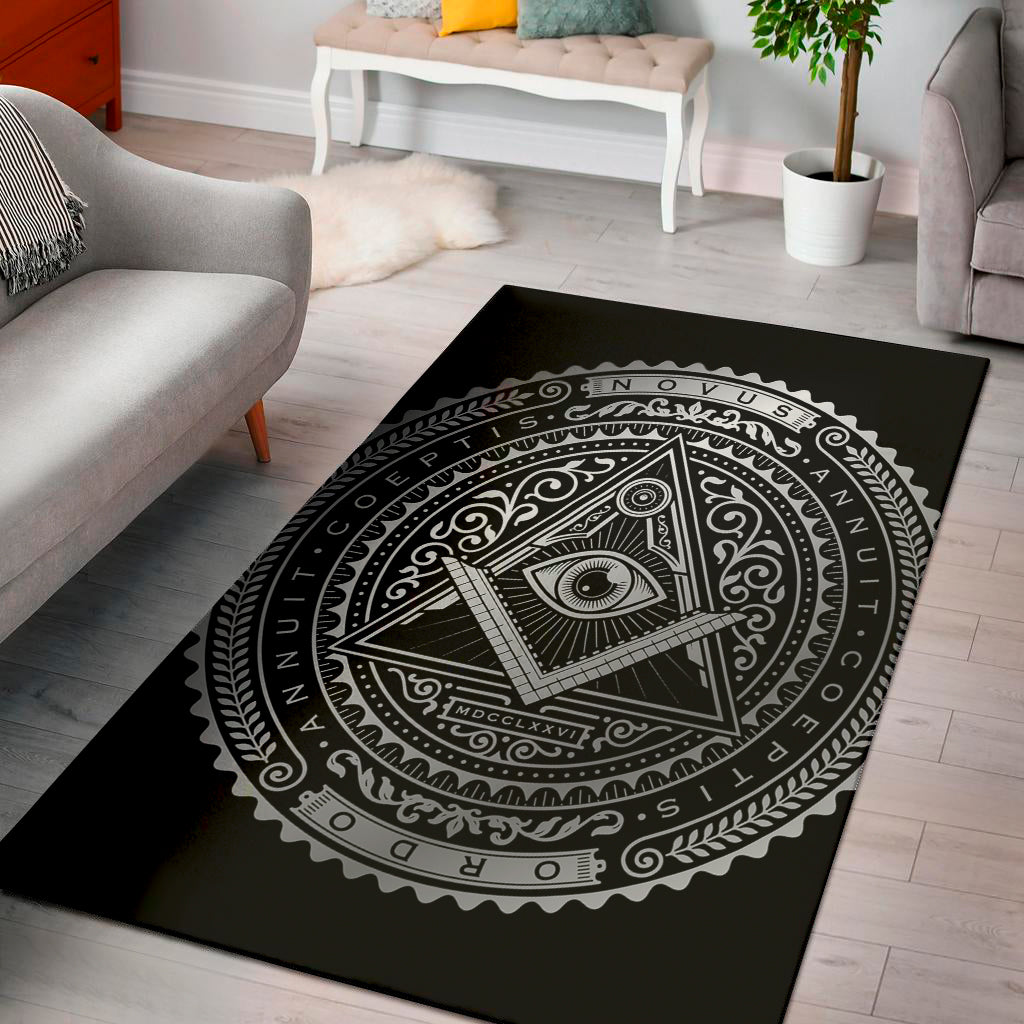 Silver And Black All Seeing Eye Print Area Rug