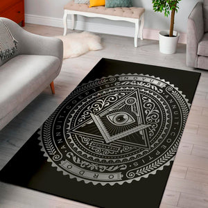 Silver And Black All Seeing Eye Print Area Rug