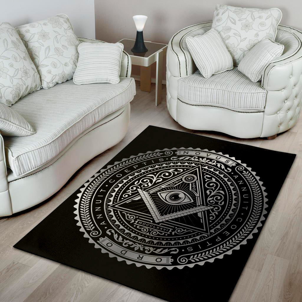 Silver And Black All Seeing Eye Print Area Rug