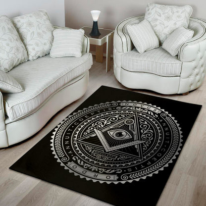 Silver And Black All Seeing Eye Print Area Rug