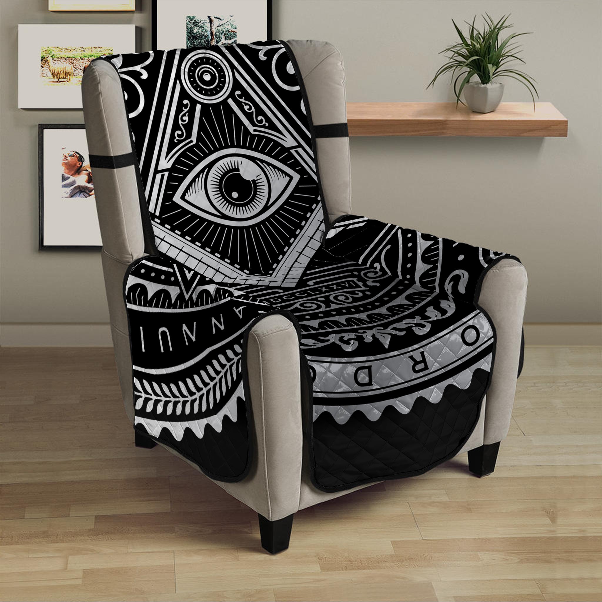 Silver And Black All Seeing Eye Print Armchair Protector