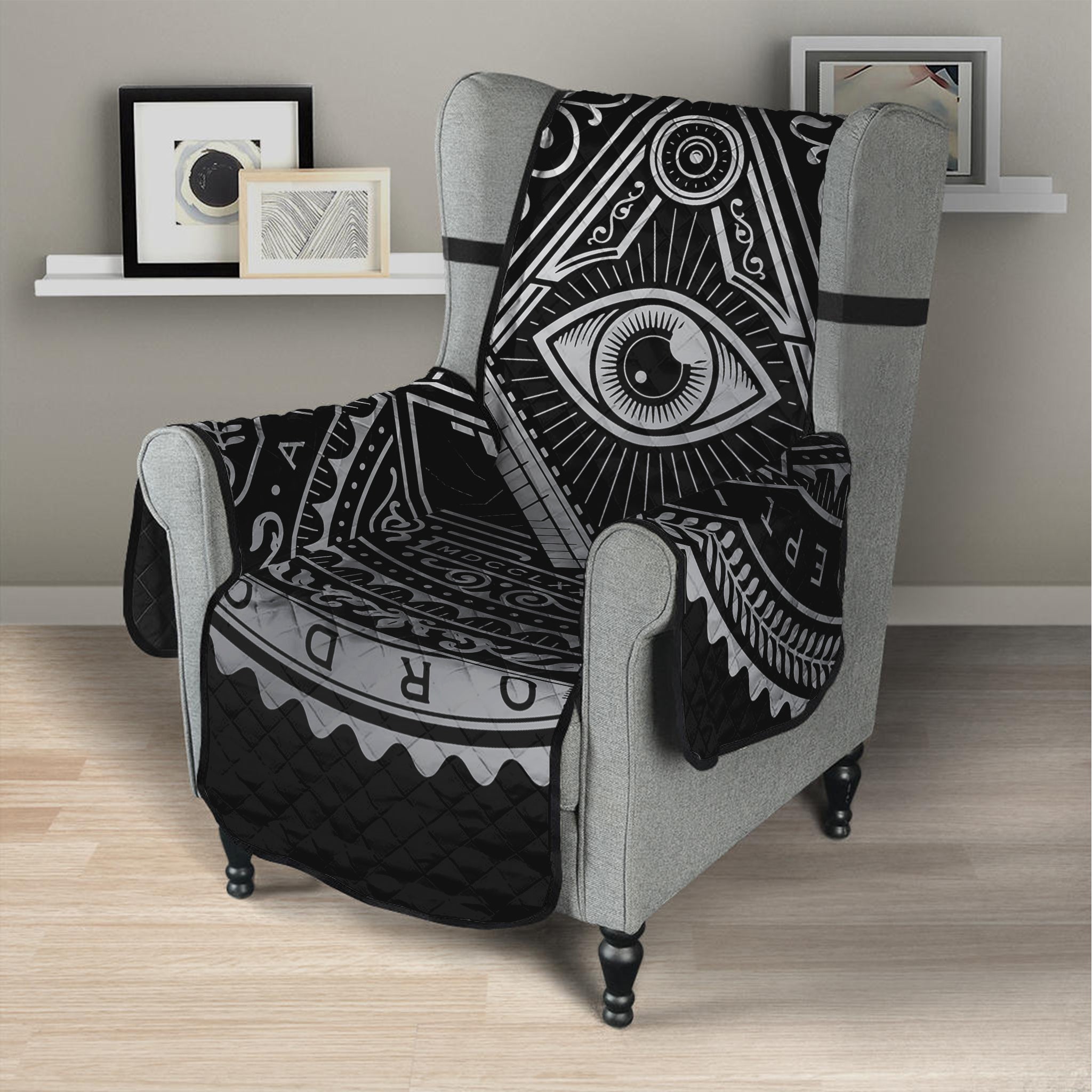 Silver And Black All Seeing Eye Print Armchair Protector