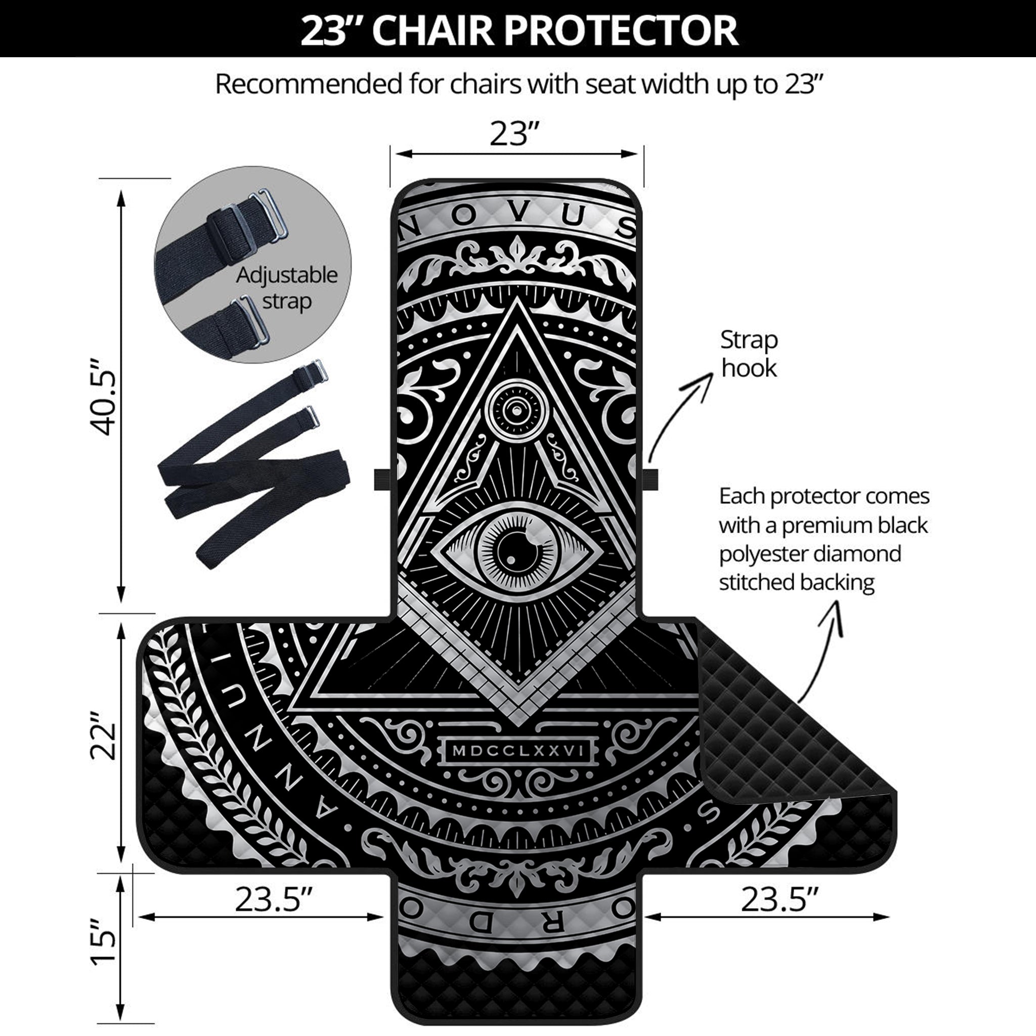 Silver And Black All Seeing Eye Print Armchair Protector