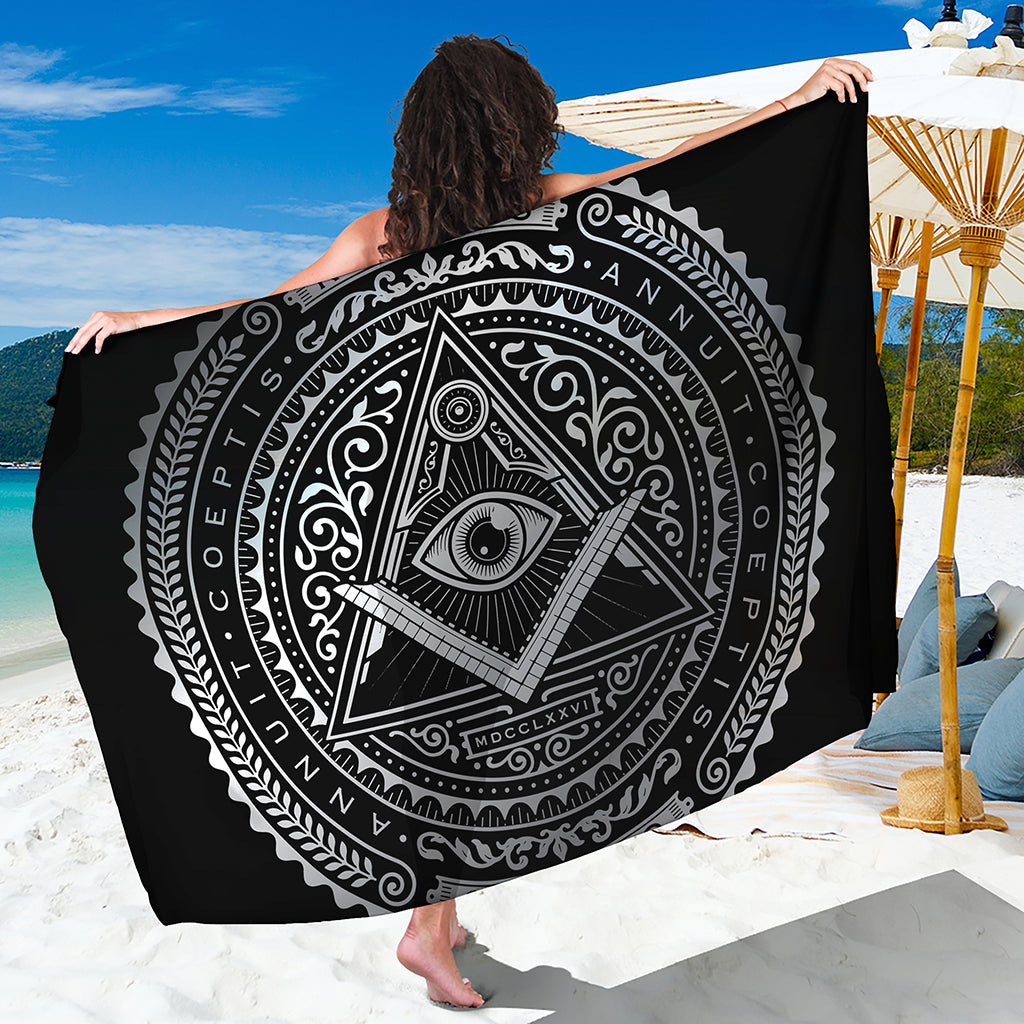 Silver And Black All Seeing Eye Print Beach Sarong Wrap