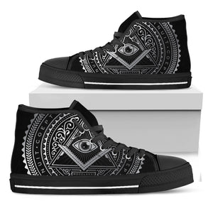 Silver And Black All Seeing Eye Print Black High Top Shoes